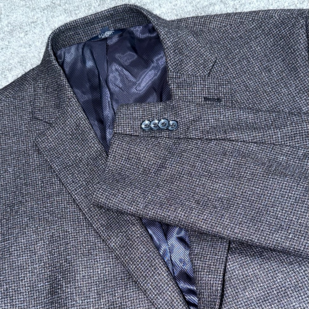 S. Cohen REDA 100% Italian Wool Flannel Micro Check Blazer 50R Blue